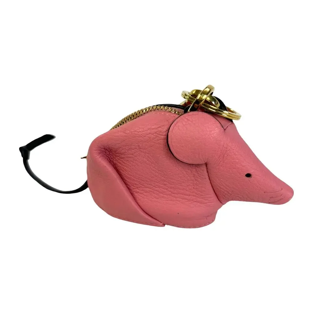 Loewe Leather Mouse Coin Purse Charm Keychain Pouch Candy Pink Gold Tone Spain